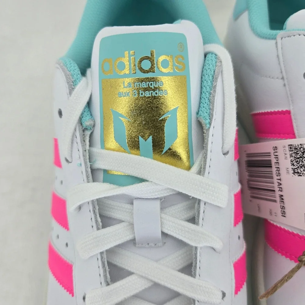 Adidas Superstar Messi JR1979 White Pink Aqua Blue Shell Toe Shoes Mens 11.5